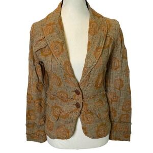 Pamela Brown Women's Textured Floral Jacket Blazer Collared‎ Two Button Preppy